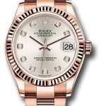 Rolex Everose Gold Datejust 31 Watch – Fluted Bezel – Silver Diamond Dial – Oyster Bracelet – 278275