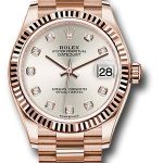 Rolex Everose Gold Datejust 31 Watch – Fluted Bezel – Silver Diamond Dial – President Bracelet – 278275