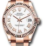Rolex Everose Gold Datejust 31 Watch – Fluted Bezel – White Roman Dial – Oyster Bracelet – 278275
