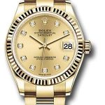 Rolex Yellow Gold Datejust 31 Watch – Fluted Bezel – Champagne Diamond Dial – Oyster Bracelet – 278278