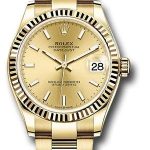 Rolex Yellow Gold Datejust 31 Watch – Fluted Bezel – Champagne Index Dial – Oyster Bracelet – 278278