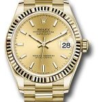 Rolex Yellow Gold Datejust 31 Watch – Fluted Bezel – Champagne Index Dial – President Bracelet – 278278