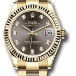 Rolex Yellow Gold Datejust 31 Watch – Fluted Bezel – Dark Grey Diamond Dial – Oyster Bracelet – 278278 dkgdo
