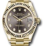 Rolex Yellow Gold Datejust 31 Watch – Fluted Bezel – Dark Grey Diamond Dial – President Bracelet – 278278 dkgdp