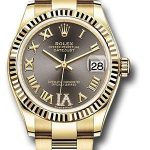 Rolex Yellow Gold Datejust 31 Watch – Fluted Bezel – Dark Grey Diamond Six Dial – Oyster Bracelet – 278278 dkgdr6o