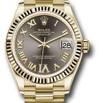 Rolex Yellow Gold Datejust 31 Watch – Fluted Bezel – Dark Grey Diamond Six Dial – President Bracelet – 278278 dkgdr6p