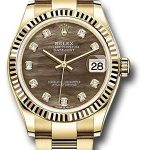 Rolex Yellow Gold Datejust 31 Watch – Fluted Bezel – Dark Mother-of-Pearl Diamond Dial – Oyster Bracelet – 278278 dkmdo