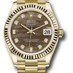 Rolex Yellow Gold Datejust 31 Watch – Fluted Bezel – Dark Mother-of-Pearl Diamond Dial – President Bracelet – 278278 dkmdp