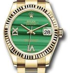 Rolex Yellow Gold Datejust 31 Watch – Fluted Bezel – Malachite Diamond Six and Nine Dial – Oyster Bracelet – 278278 madr69o