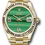 Rolex Yellow Gold Datejust 31 Watch – Fluted Bezel – Malachite Diamond Six and Nine Dial – President Bracelet – 278278 madr69p