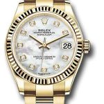 Rolex Yellow Gold Datejust 31 Watch – Fluted Bezel – Mother-of-Pearl Diamond Dial – Oyster Bracelet – 278278