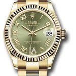 Rolex Yellow Gold Datejust 31 Watch – Fluted Bezel – Olive Green Diamond Six Dial – Oyster Bracelet – 278278 ogdr6o