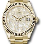 Rolex Yellow Gold Datejust 31 Watch – Fluted Bezel – Paved Mother-of-Pearl Butterfly Dial – President Bracelet – 278278 pmopbp