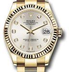 Rolex Yellow Gold Datejust 31 Watch – Fluted Bezel – Silver Diamond Dial – Oyster Bracelet – 278278