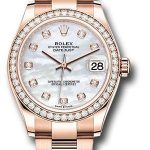 Rolex Everose Gold Datejust 31 Watch – Diamond Bezel – Silver Diamond Dial – Oyster Bracelet – 278285RBR