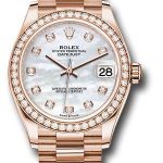 Rolex Everose Gold Datejust 31 Watch – Diamond Bezel – Silver Diamond Dial – President Bracelet – 278285RBR