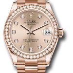 Rolex Everose Gold Datejust 31 Watch – Diamond Bezel – Rose Diamond Dial – President Bracelet – 278285RBR