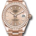 Rolex Everose Gold Datejust 31 Watch – Diamond Bezel – Rose Index Dial – President Bracelet – 278285RBR