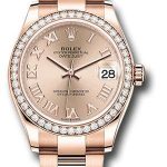 Rolex Everose Gold Datejust 31 Watch – Diamond Bezel – Rose Roman Dial – Oyster Bracelet – 278285RBR