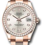 Rolex Everose Gold Datejust 31 Watch – Diamond Bezel – Silver Diamond Dial – Oyster Bracelet – 278285RBR