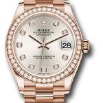 Rolex Everose Gold Datejust 31 Watch – Diamond Bezel – Silver Diamond Dial – President Bracelet – 278285RBR