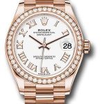 Rolex Everose Gold Datejust 31 Watch – Diamond Bezel – White Roman Dial – President Bracelet – 278285RBR
