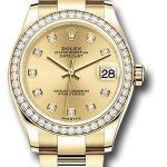 Rolex Yellow Gold Datejust 31 Watch – Diamond Bezel – Champagne Diamond Dial – Oyster Bracelet – 278288RBR