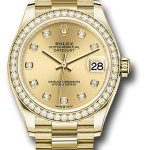 Rolex Yellow Gold Datejust 31 Watch – Diamond Bezel – Champagne Diamond Dial – President Bracelet – 278288RBR