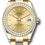 Rolex Yellow Gold Datejust 31 Watch – Diamond Bezel – Champagne Index Dial – Oyster Bracelet – 278288RBR