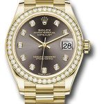 Rolex Yellow Gold Datejust 31 Watch – Diamond Bezel – Dark Grey Diamond Dial – President Bracelet – 278288RBR dkgdp