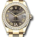 Rolex Yellow Gold Datejust 31 Watch – Diamond Bezel – Dark Grey Diamond Six Dial – Oyster Bracelet – 278288RBR dkgdr6o