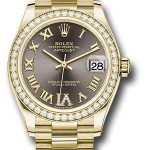 Rolex Yellow Gold Datejust 31 Watch – Diamond Bezel – Dark Grey Diamond Six Dial – President Bracelet – 278288RBR dkgdr6p