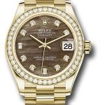 Rolex Yellow Gold Datejust 31 Watch – Diamond Bezel – Dark Mother-of-Pearl Diamond Dial – President Bracelet – 278288RBR dkmdp