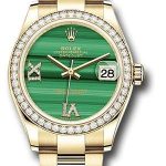Rolex Yellow Gold Datejust 31 Watch – Diamond Bezel – Malachite Diamond Six and Nine Dial – Oyster Bracelet – 278288RBR madr69o