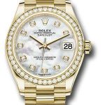 Rolex Yellow Gold Datejust 31 Watch – Diamond Bezel – Mother-of-Pearl Diamond Dial – President Bracelet – 278288RBR