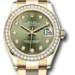Rolex Yellow Gold Datejust 31 Watch – Diamond Bezel – Olive Green Diamond Dial – Oyster Bracelet – 278288RBR