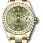 Rolex Yellow Gold Datejust 31 Watch – Diamond Bezel – Olive Green Diamond Six Dial – Oyster Bracelet – 278288RBR ogdr6o