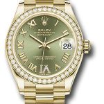 Rolex Yellow Gold Datejust 31 Watch – Diamond Bezel – Olive Green Diamond Six Dial – President Bracelet – 278288RBR ogdr6p