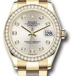 Rolex Yellow Gold Datejust 31 Watch – Diamond Bezel – Silver Diamond Dial – Oyster Bracelet – 278288RBR