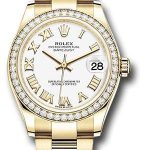 Rolex Yellow Gold Datejust 31 Watch – Diamond Bezel – White Roman Dial – Oyster Bracelet – 278288RBR