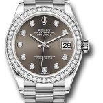 Rolex White Gold Datejust 31 Watch – Diamond Bezel – Dark Grey Roman Dial – President Bracelet – 278289RBR dkgrdp