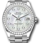 Rolex White Gold Datejust 31 Watch – Diamond Bezel – Mother-Of-Pearl Diamond Dial – President Bracelet – 278289RBR
