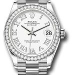 Rolex White Gold Datejust 31 Watch – Diamond Bezel – White Roman Dial – President Bracelet – 278289RBR
