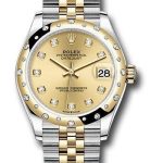 Rolex Steel and Yellow Gold Datejust 31 Watch – Domed Diamond Bezel – Champagne Diamond Dial – Jubilee Bracelet – 278343