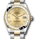 Rolex Steel and Yellow Gold Datejust 31 Watch – Domed Diamond Bezel – Champagne Diamond Dial – Oyster Bracelet – 278343