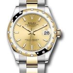Rolex Steel and Yellow Gold Datejust 31 Watch – Domed Diamond Bezel – Champagne Index Dial – Oyster Bracelet – 278343