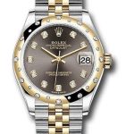 Rolex Steel and Yellow Gold Datejust 31 Watch – Domed Diamond Bezel – Dark Grey Diamond Dial – Jubilee Bracelet – 278343 dkgdj