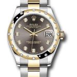 Rolex Steel and Yellow Gold Datejust 31 Watch – Domed Diamond Bezel – Dark Grey Diamond Dial – Oyster Bracelet – 278343 dkgdo