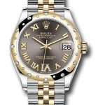 Rolex Steel and Yellow Gold Datejust 31 Watch – Domed Diamond Bezel – Dark Grey Diamond Roman Six Dial – Jubilee Bracelet – 278343 dkgdr6j