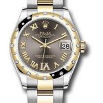 Rolex Steel and Yellow Gold Datejust 31 Watch – Domed Diamond Bezel – Dark Grey Diamond Roman Six Dial – Oyster Bracelet – 278343 dkgdr6o